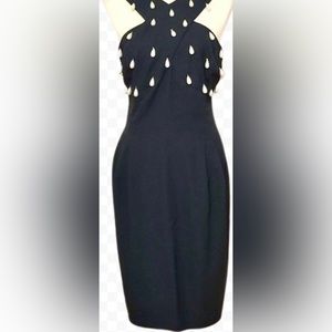 Maggie Boutique Pearl Embellished Black Elegant Evening Dress Size 6